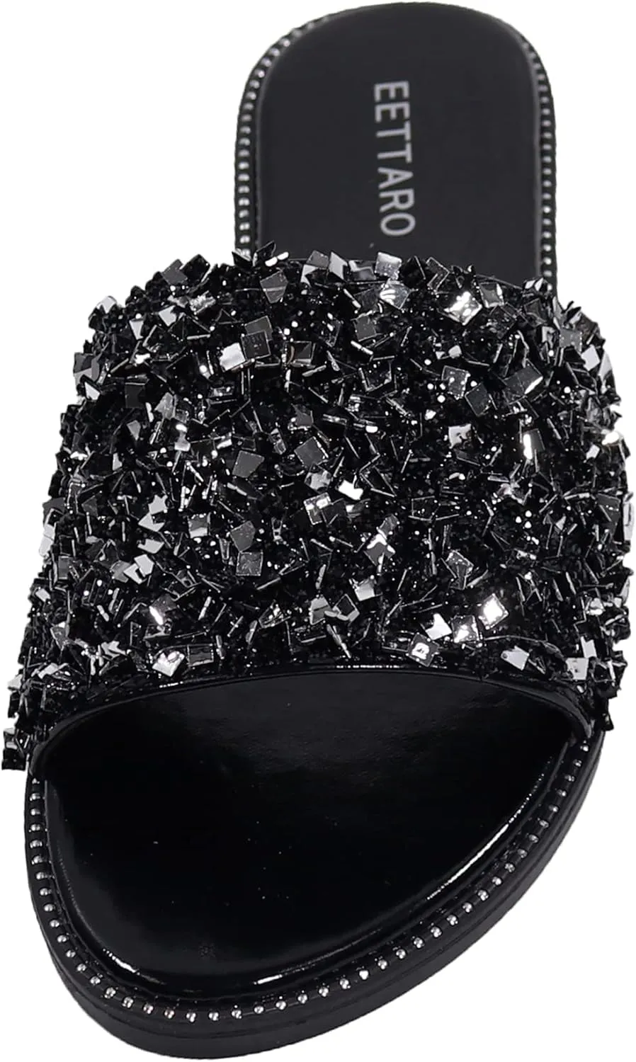EETTARO Women's Glitter Shiny Slide Sandals Sparkle Fancy Flat Slippers Slip-on Jeweled Shoes