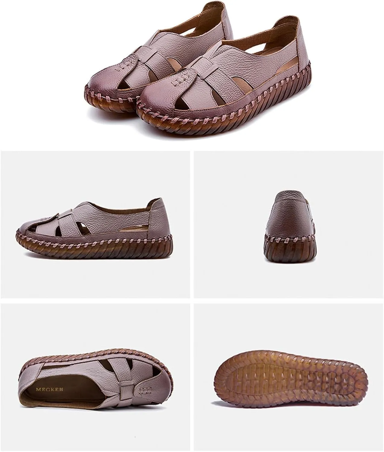 EFTCAL Women's Cowhide Closed Toe Hollow Out Slip On Loafers,Comfort Walking Flat Fisherman Sandals Casual Fashion Breathable Walking Shoes Driving Shoes