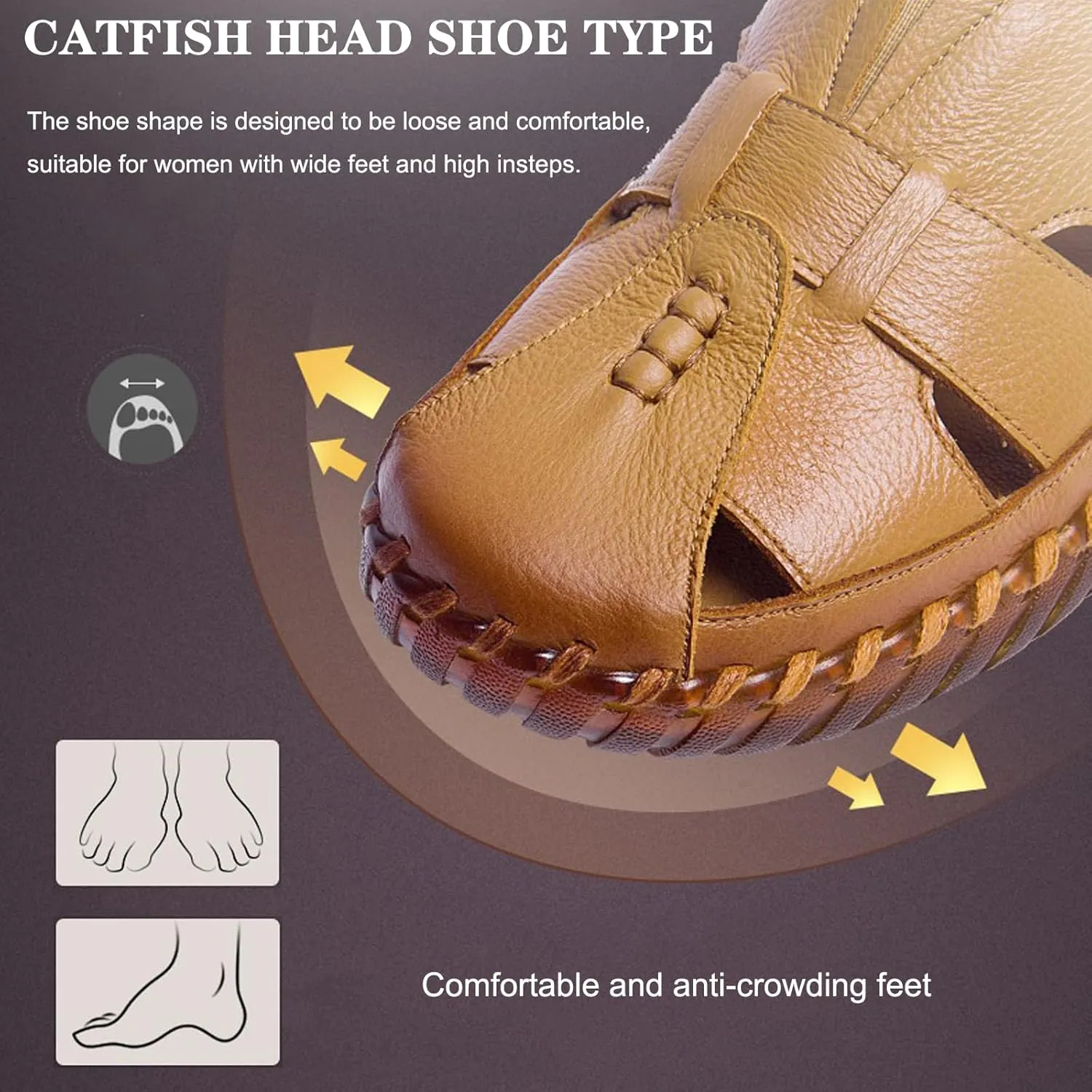 EFTCAL Women's Cowhide Closed Toe Hollow Out Slip On Loafers,Comfort Walking Flat Fisherman Sandals Casual Fashion Breathable Walking Shoes Driving Shoes