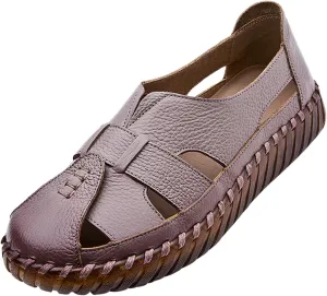 EFTCAL Women's Cowhide Closed Toe Hollow Out Slip On Loafers,Comfort Walking Flat Fisherman Sandals Casual Fashion Breathable Walking Shoes Driving Shoes