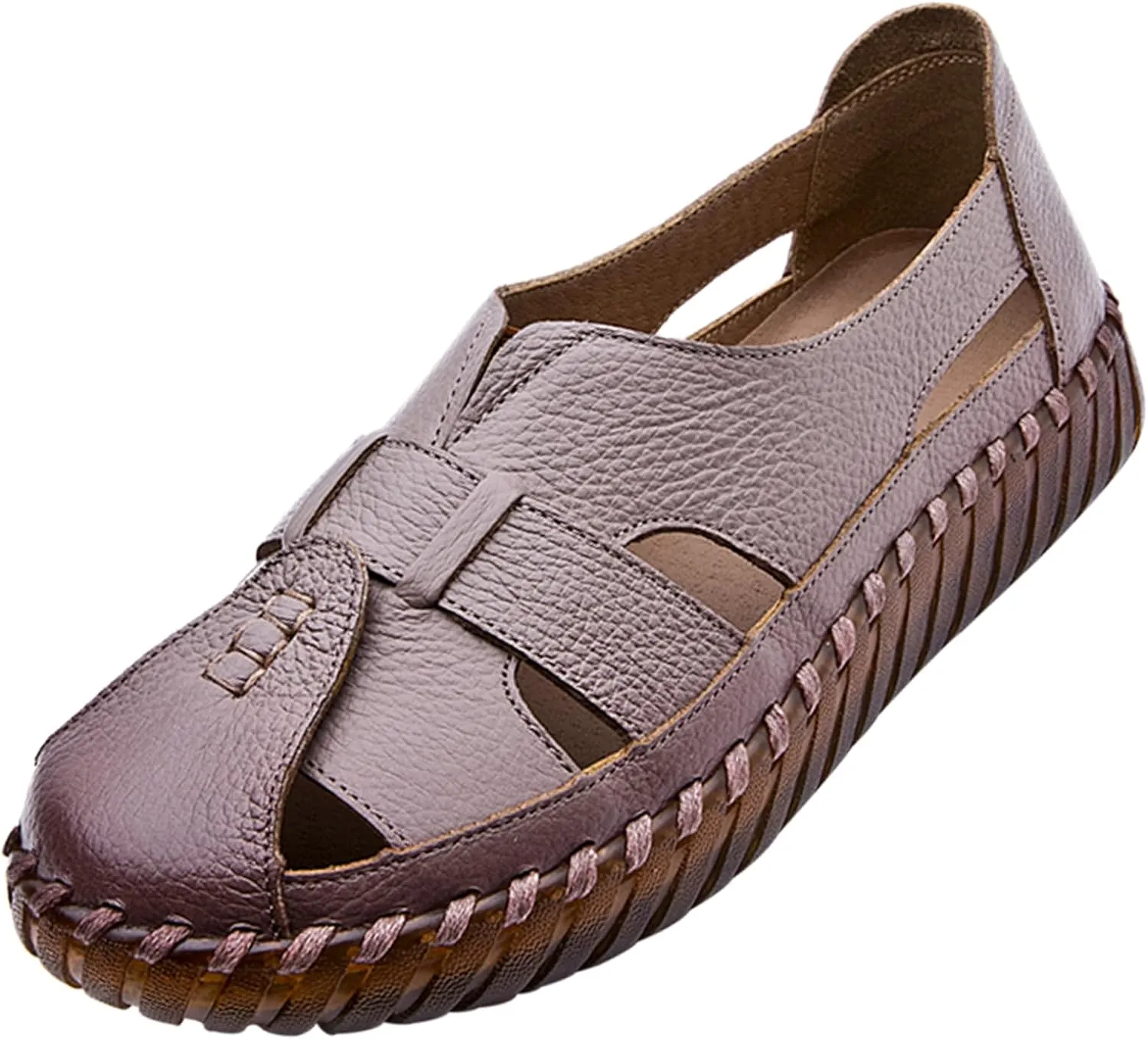 EFTCAL Women's Cowhide Closed Toe Hollow Out Slip On Loafers,Comfort Walking Flat Fisherman Sandals Casual Fashion Breathable Walking Shoes Driving Shoes