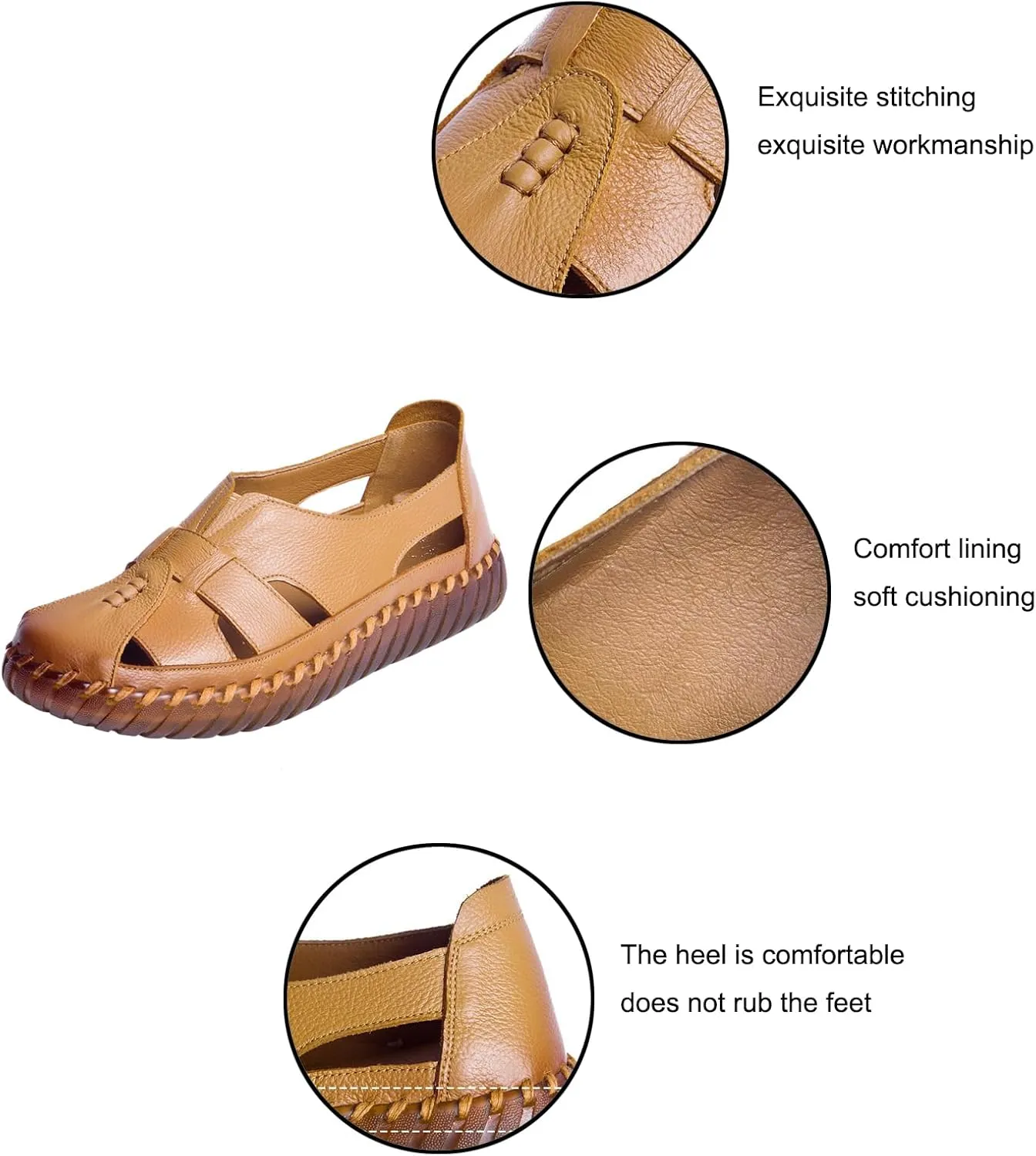 EFTCAL Women's Cowhide Closed Toe Hollow Out Slip On Loafers,Comfort Walking Flat Fisherman Sandals Casual Fashion Breathable Walking Shoes Driving Shoes