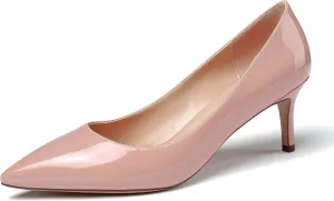 Eldof Women's Kitten Heel Pumps Pointed Toe Low Heels Slip on Comfort Pumps 2.6 Inches for Dress Party Office