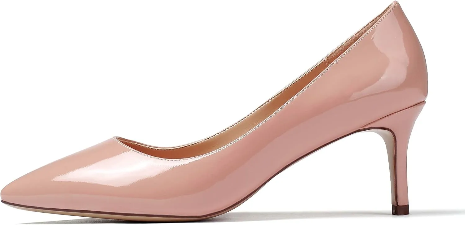 Eldof Women's Kitten Heel Pumps Pointed Toe Low Heels Slip on Comfort Pumps 2.6 Inches for Dress Party Office