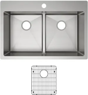 Elkay Crosstown ECTSRA33229TBG1 Equal Double Bowl Dual Mount Stainless Steel Kitchen Sink Kit with Aqua Divide