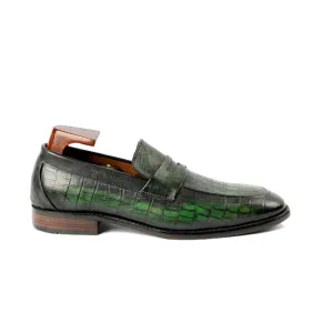 Embossed Shade Green Leather Penny Loafer