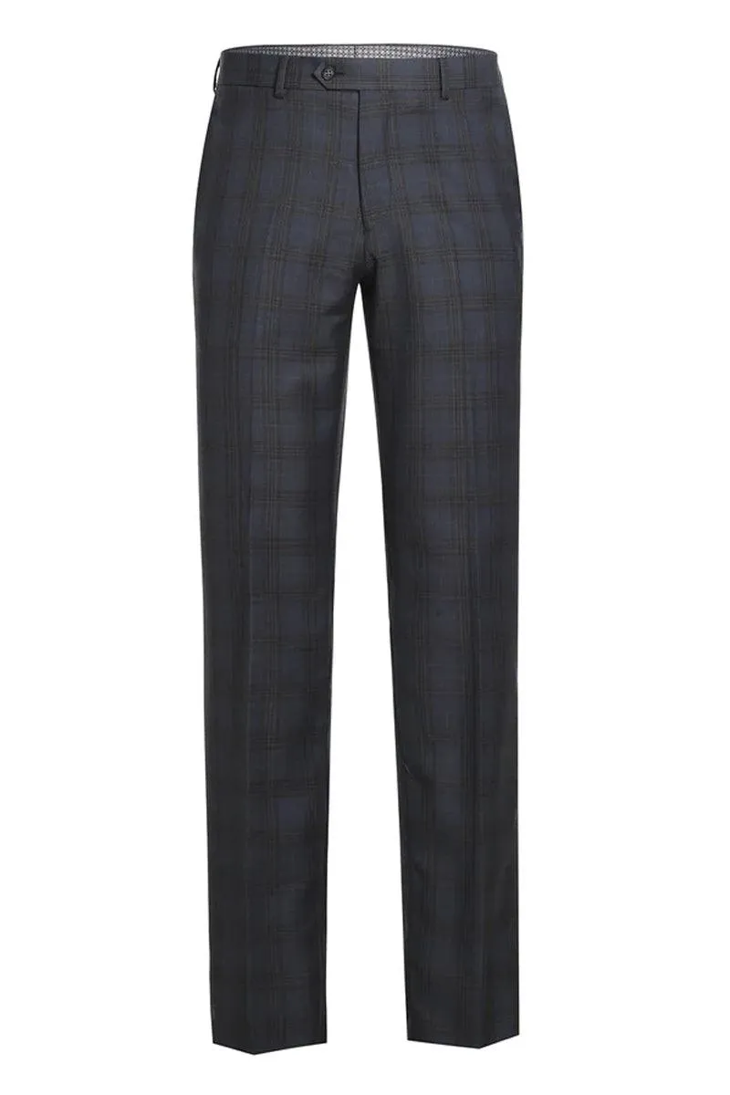 English Laundry Slim-Fit Grey & Tan Windowpane Notch Lapel Suit