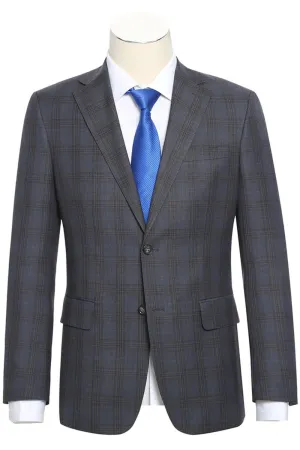English Laundry Slim-Fit Grey & Tan Windowpane Notch Lapel Suit