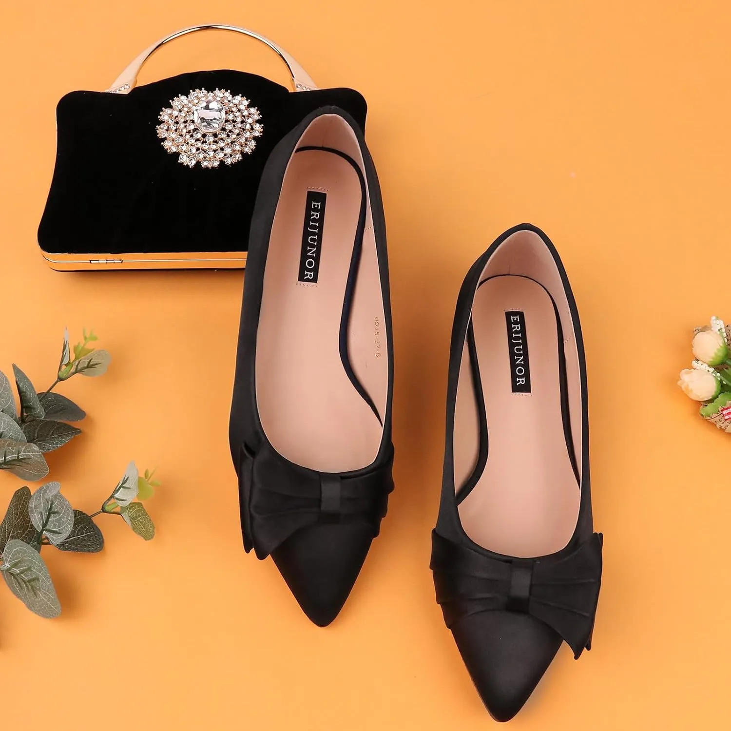 ERIJUNOR Wedding Flats Comfortable Flat Shoes for Women Closed Toe Wide Width Evening Party Dress Shoes