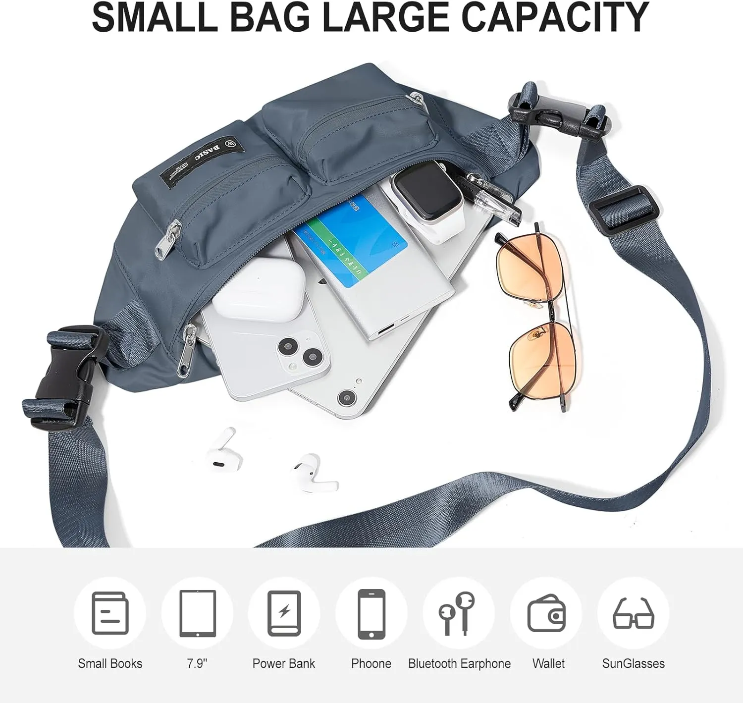 Fanny Pack for Women Men Crossbody Waist Pack Bag with 6-Zipper Pocket Adjustable Strap Black Fanny Packs for Outdoor Travel Sports Hiking Running, Dark Blue