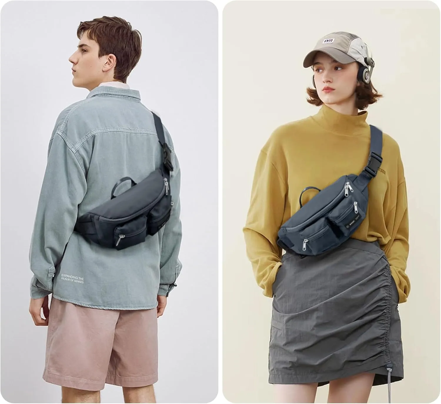 Fanny Pack for Women Men Crossbody Waist Pack Bag with 6-Zipper Pocket Adjustable Strap Black Fanny Packs for Outdoor Travel Sports Hiking Running, Dark Blue