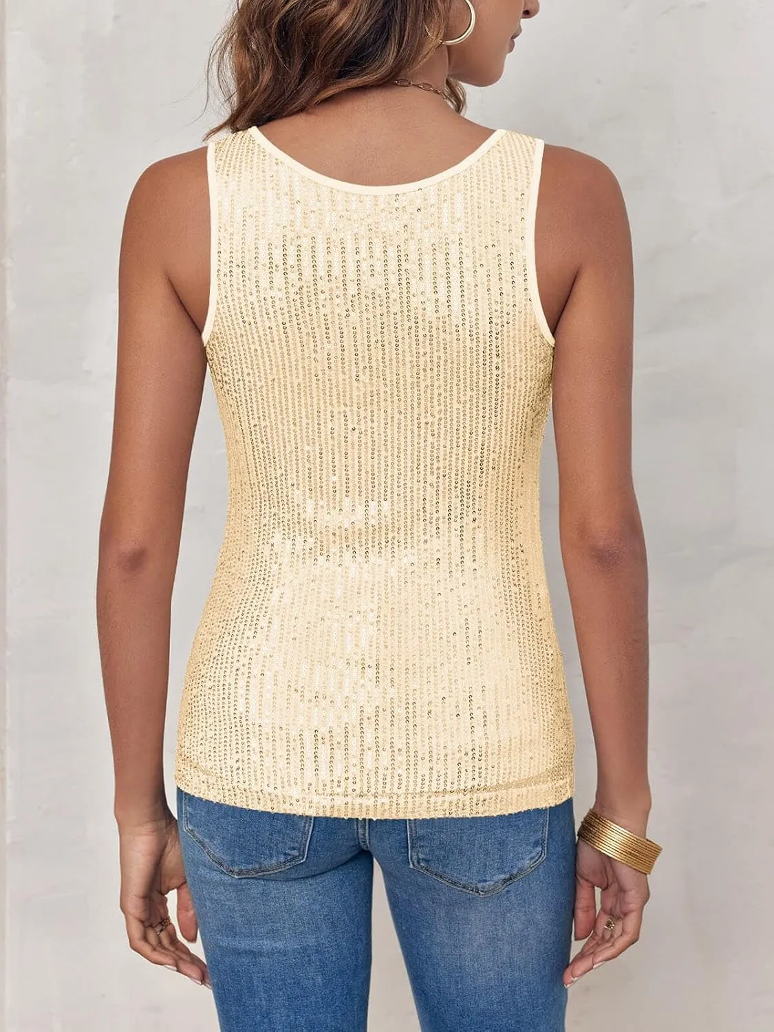 Fazortev Women's Sequin Tank Tops Sleeveless Scoop Neck Sparkly Sexy Party Camisole Vest