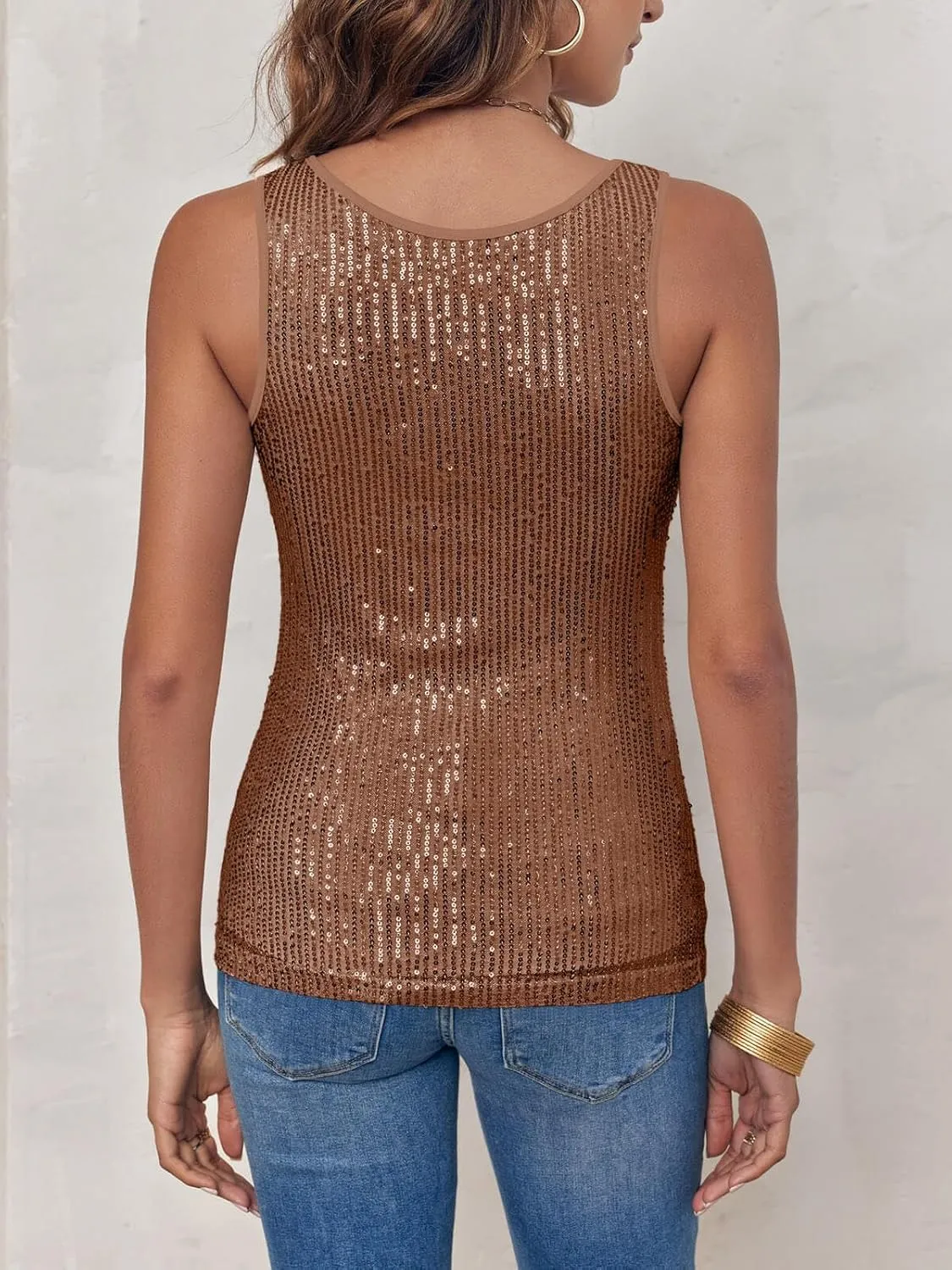 Fazortev Women's Sequin Tank Tops Sleeveless Scoop Neck Sparkly Sexy Party Camisole Vest