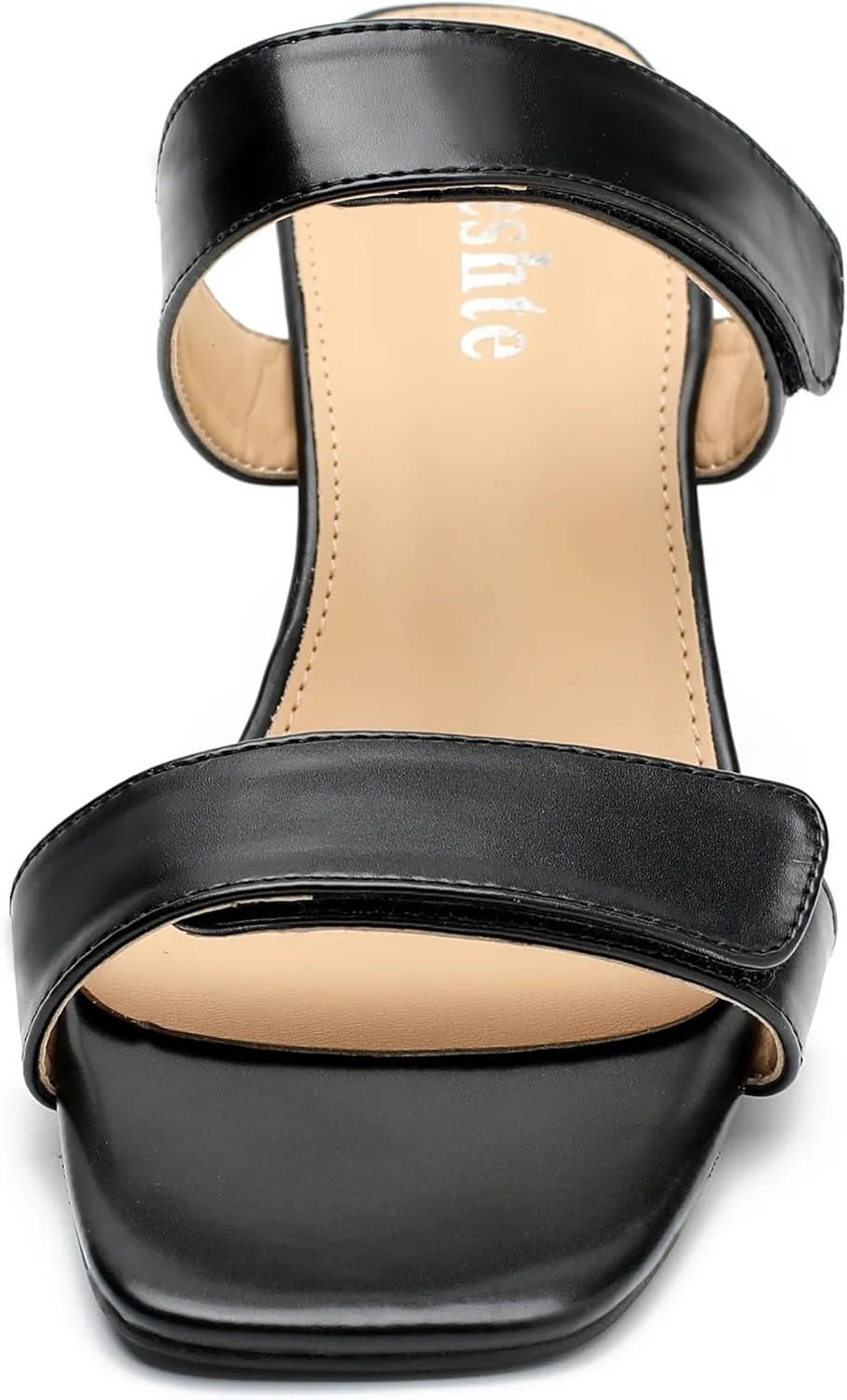fereshte Womens 2 Strap Slip On Heeled Sandals Slip On Sandals Square Toe Kitten Heeled Mules