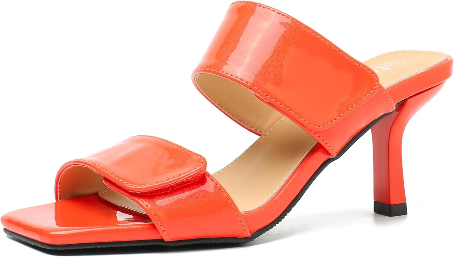 fereshte Womens 2 Strap Slip On Heeled Sandals Slip On Sandals Square Toe Kitten Heeled Mules