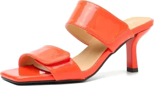 fereshte Womens 2 Strap Slip On Heeled Sandals Slip On Sandals Square Toe Kitten Heeled Mules
