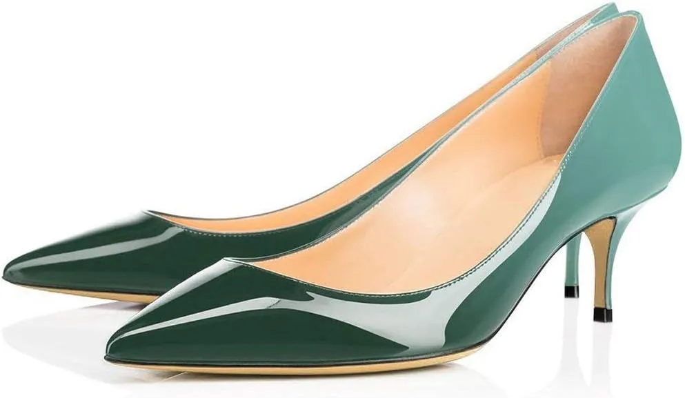 Fericzot Women's Kitten Heel Pumps,Classic Pointed Toe Slip On Low Heels Office Shoes for Evening Party Wedding Plus Size