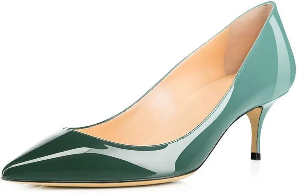 Fericzot Women's Kitten Heel Pumps,Classic Pointed Toe Slip On Low Heels Office Shoes for Evening Party Wedding Plus Size