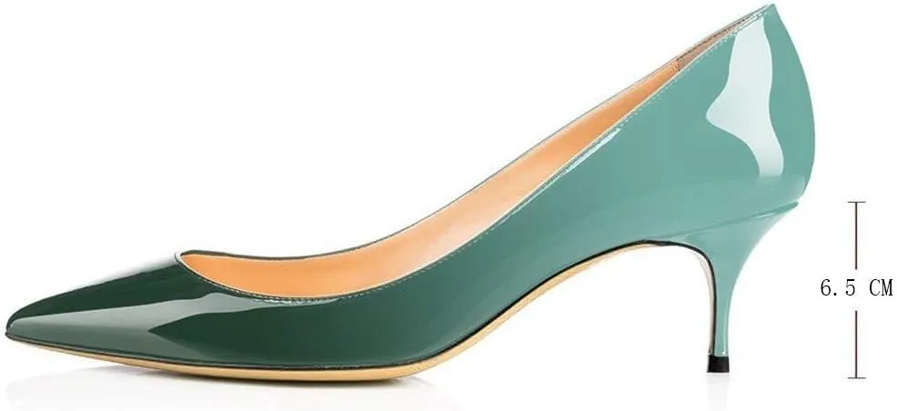Fericzot Women's Kitten Heel Pumps,Classic Pointed Toe Slip On Low Heels Office Shoes for Evening Party Wedding Plus Size