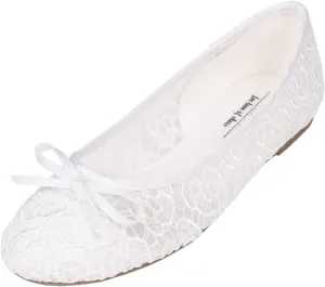 FEVERSOLE Round Toe Lace Ballet Crochet Flats Women's Comfy Breathable Shoes