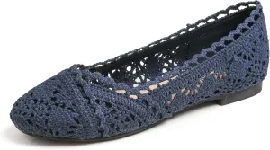 FEVERSOLE Women's Comfort Breathable Knit Crochet Shoes Lace Ballet Flats