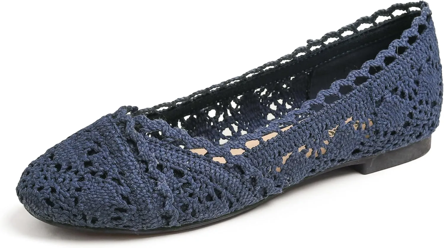 FEVERSOLE Women's Comfort Breathable Knit Crochet Shoes Lace Ballet Flats