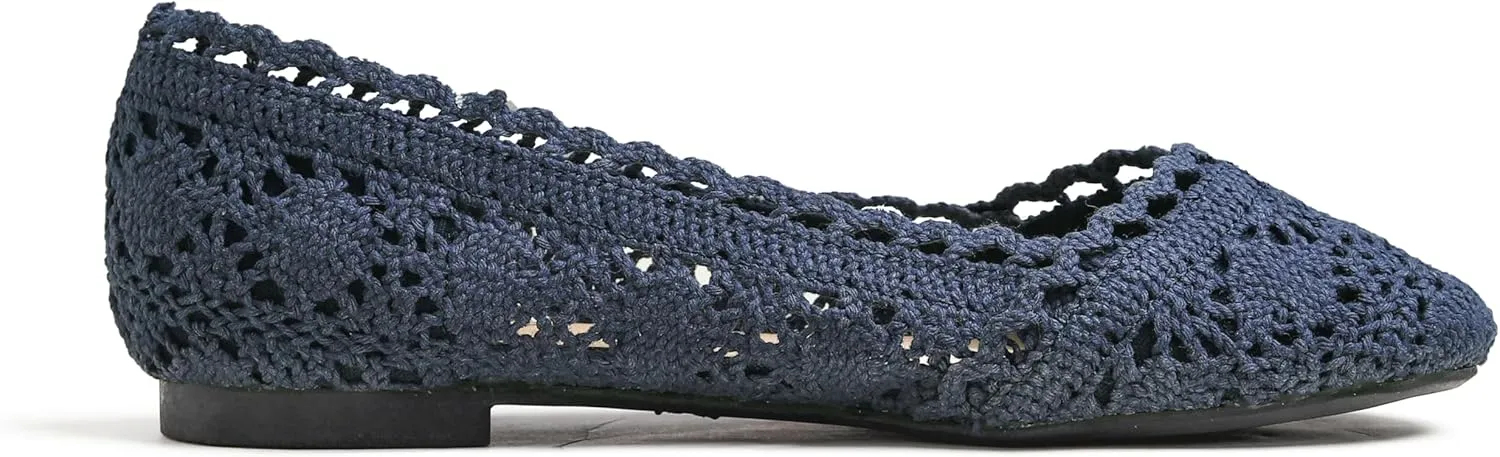 FEVERSOLE Women's Comfort Breathable Knit Crochet Shoes Lace Ballet Flats