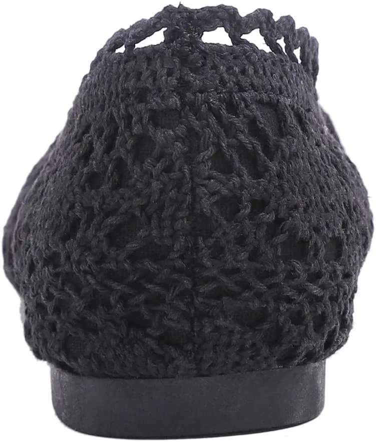 FEVERSOLE Women's Comfort Breathable Knit Crochet Shoes Lace Ballet Flats