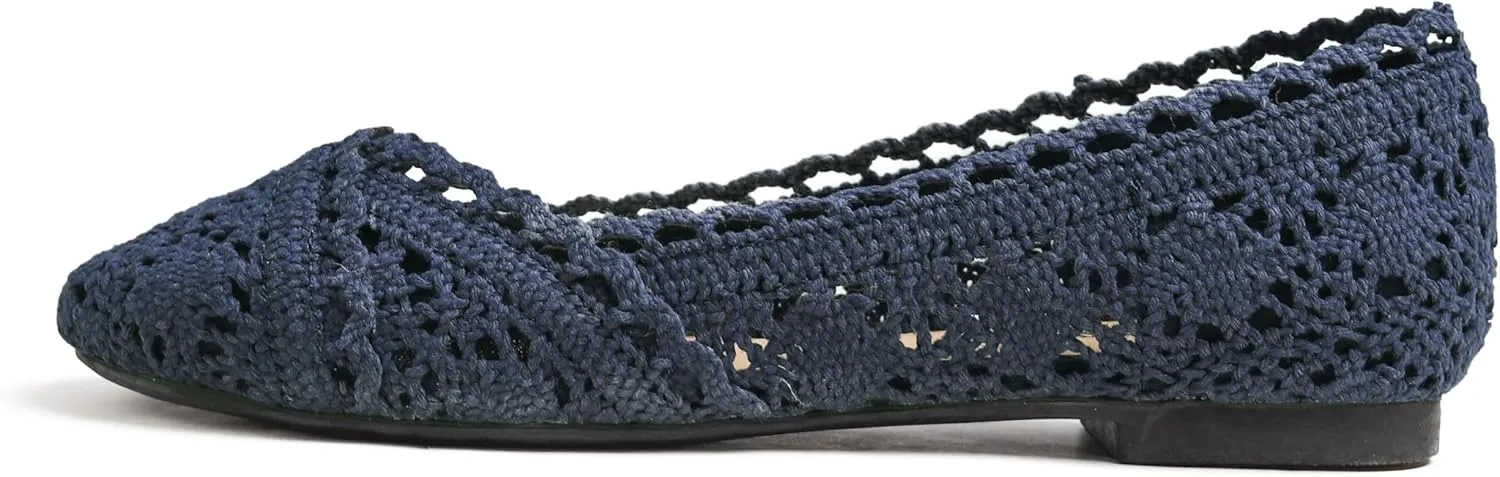 FEVERSOLE Women's Comfort Breathable Knit Crochet Shoes Lace Ballet Flats