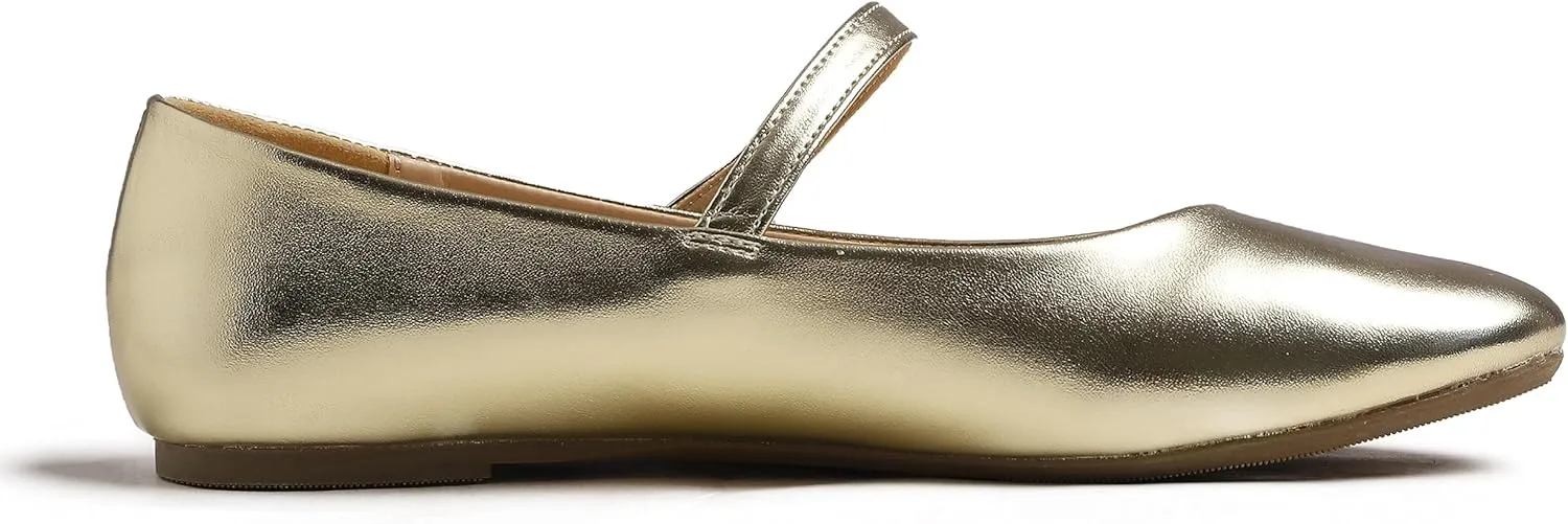 FEVERSOLE Women's Mary Jane Fashion Round Toe Easy Buckle Slip On Flats