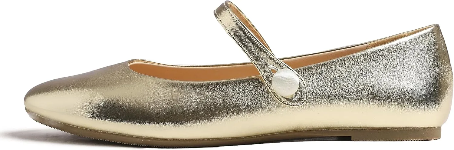 FEVERSOLE Women's Mary Jane Fashion Round Toe Easy Buckle Slip On Flats