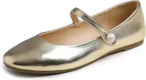 FEVERSOLE Women's Mary Jane Fashion Round Toe Easy Buckle Slip On Flats