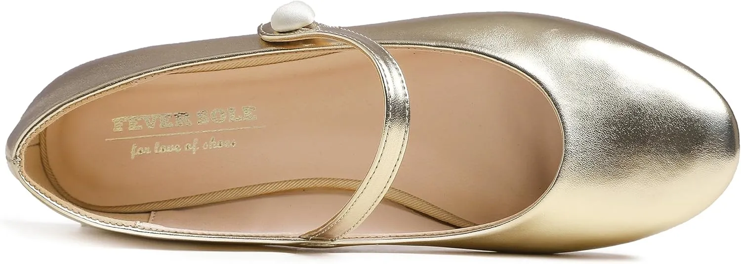 FEVERSOLE Women's Mary Jane Fashion Round Toe Easy Buckle Slip On Flats