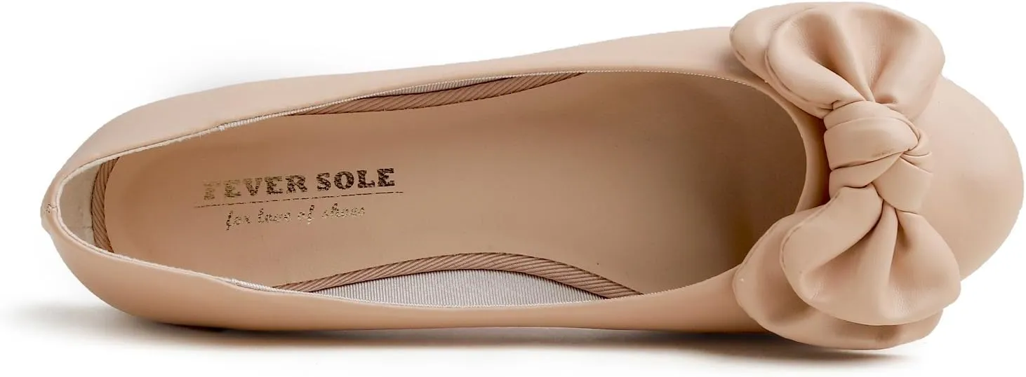 Feversole Women's Round Toe Cute Bow Trim Ballet Flats