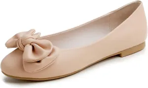 Feversole Women's Round Toe Cute Bow Trim Ballet Flats