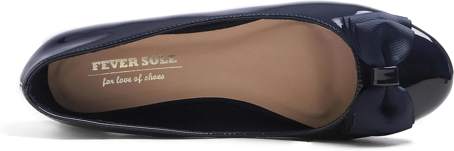 Feversole Women's Round Toe Cute Bow Trim Ballet Flats