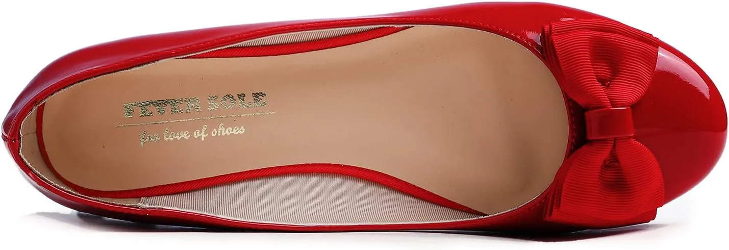 Feversole Women's Round Toe Cute Bow Trim Ballet Flats