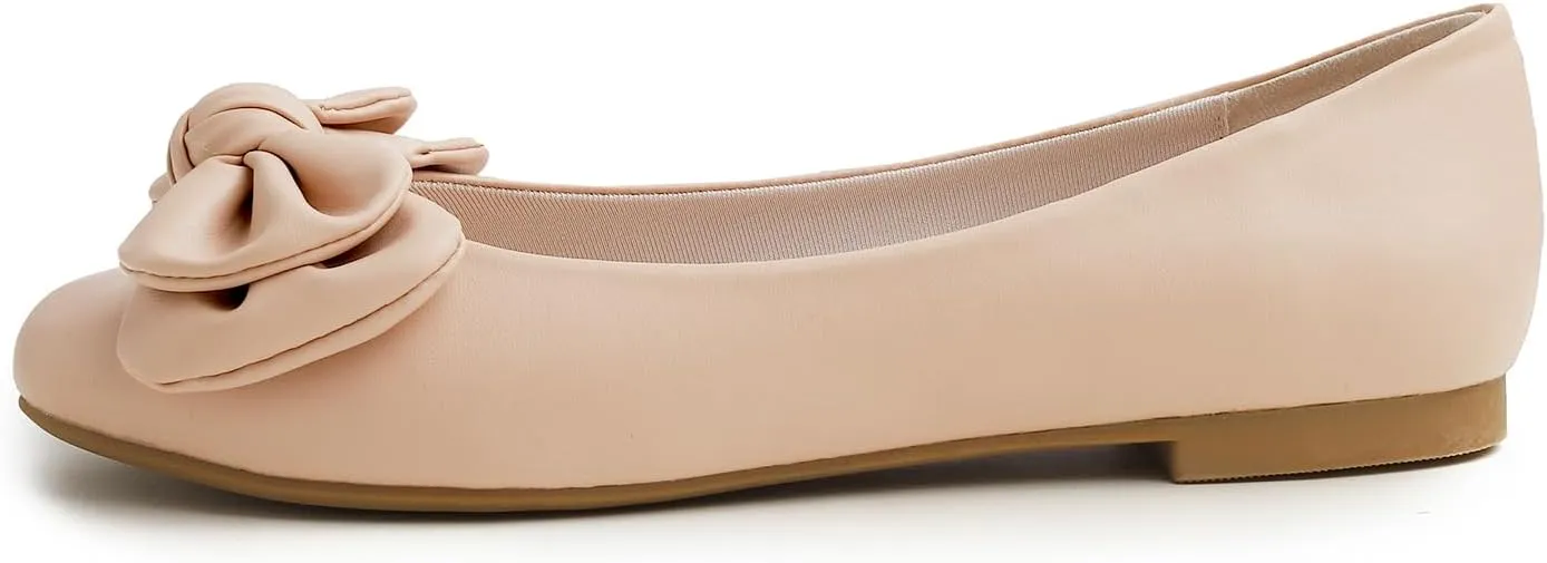 Feversole Women's Round Toe Cute Bow Trim Ballet Flats