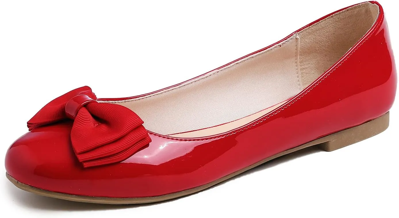 Feversole Women's Round Toe Cute Bow Trim Ballet Flats