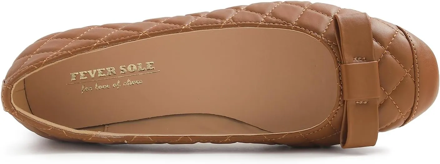 FEVERSOLE Women's Square Toe Fashion Bow Tie Dress Slip On Ballet Flats