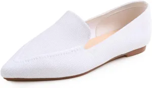 FEVERSOLE Women's Woven Pointy Fashion Cutouts Breathable Knit Flat Shoes