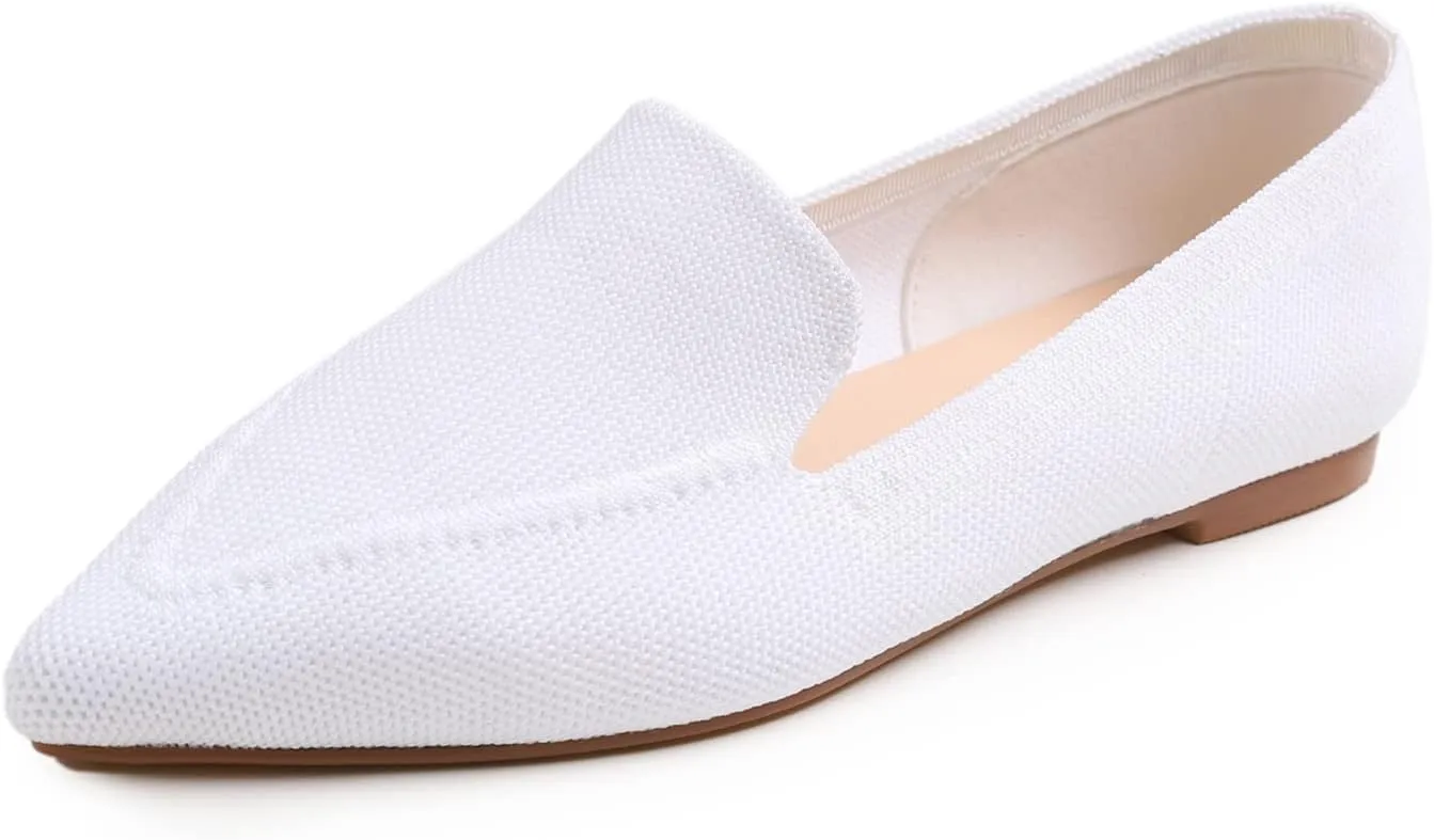 FEVERSOLE Women's Woven Pointy Fashion Cutouts Breathable Knit Flat Shoes