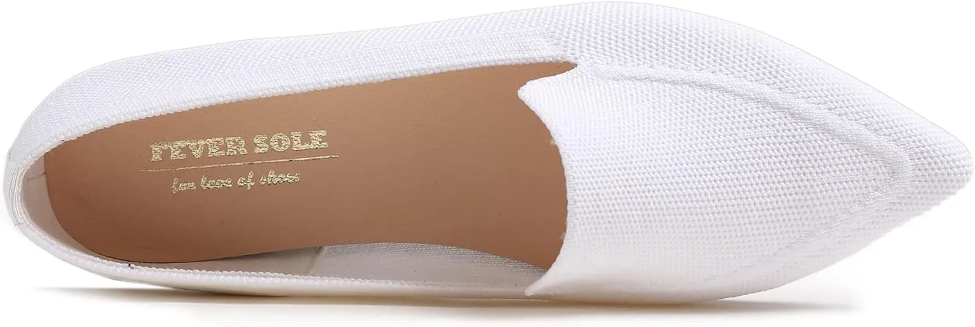 FEVERSOLE Women's Woven Pointy Fashion Cutouts Breathable Knit Flat Shoes