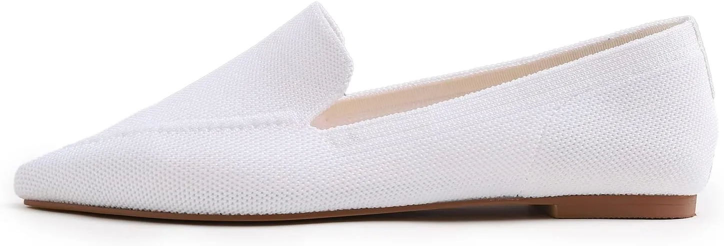FEVERSOLE Women's Woven Pointy Fashion Cutouts Breathable Knit Flat Shoes