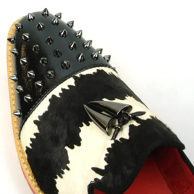 Fiesso FI-7455 Black White Slip on Loafers