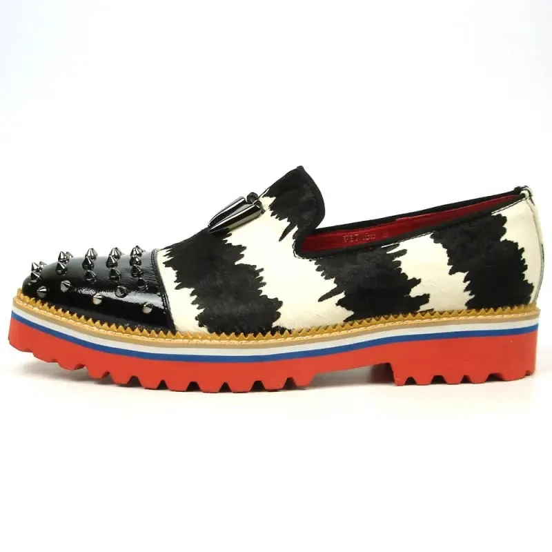 Fiesso FI-7455 Black White Slip on Loafers