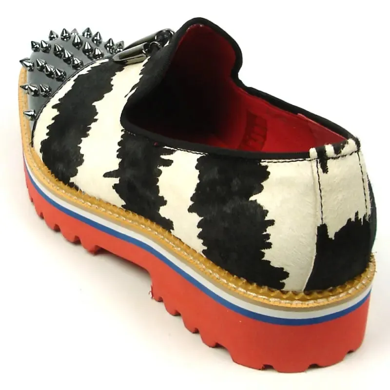 Fiesso FI-7455 Black White Slip on Loafers