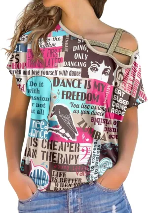Fire Firefighter Save Girl Criss-Cross One Shoulder Tops Sexy Cold Shoulder Shirts Short Sleeve T-Shirts Loose Casual Tees