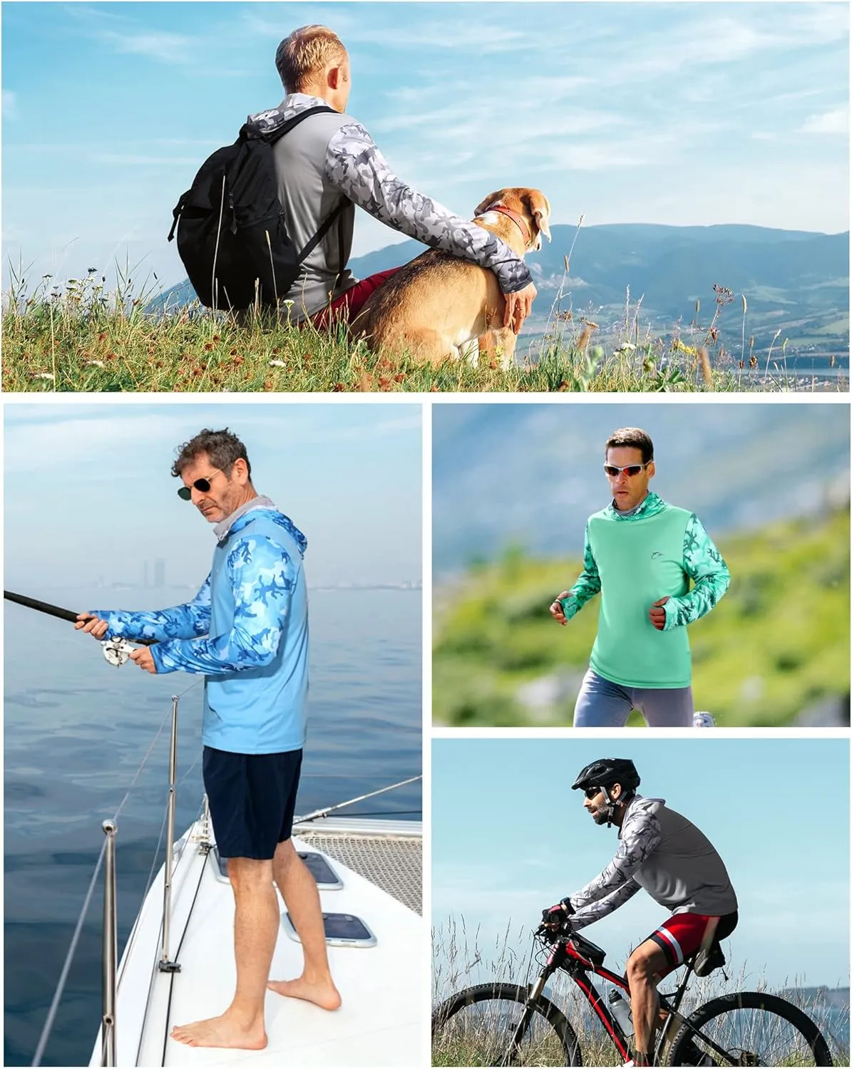FISHEAL Men's Performance Fishing Hoodie Shirt - UPF 50  UV Sun Protection Long Sleeve Shirts with Mesh Face Mask