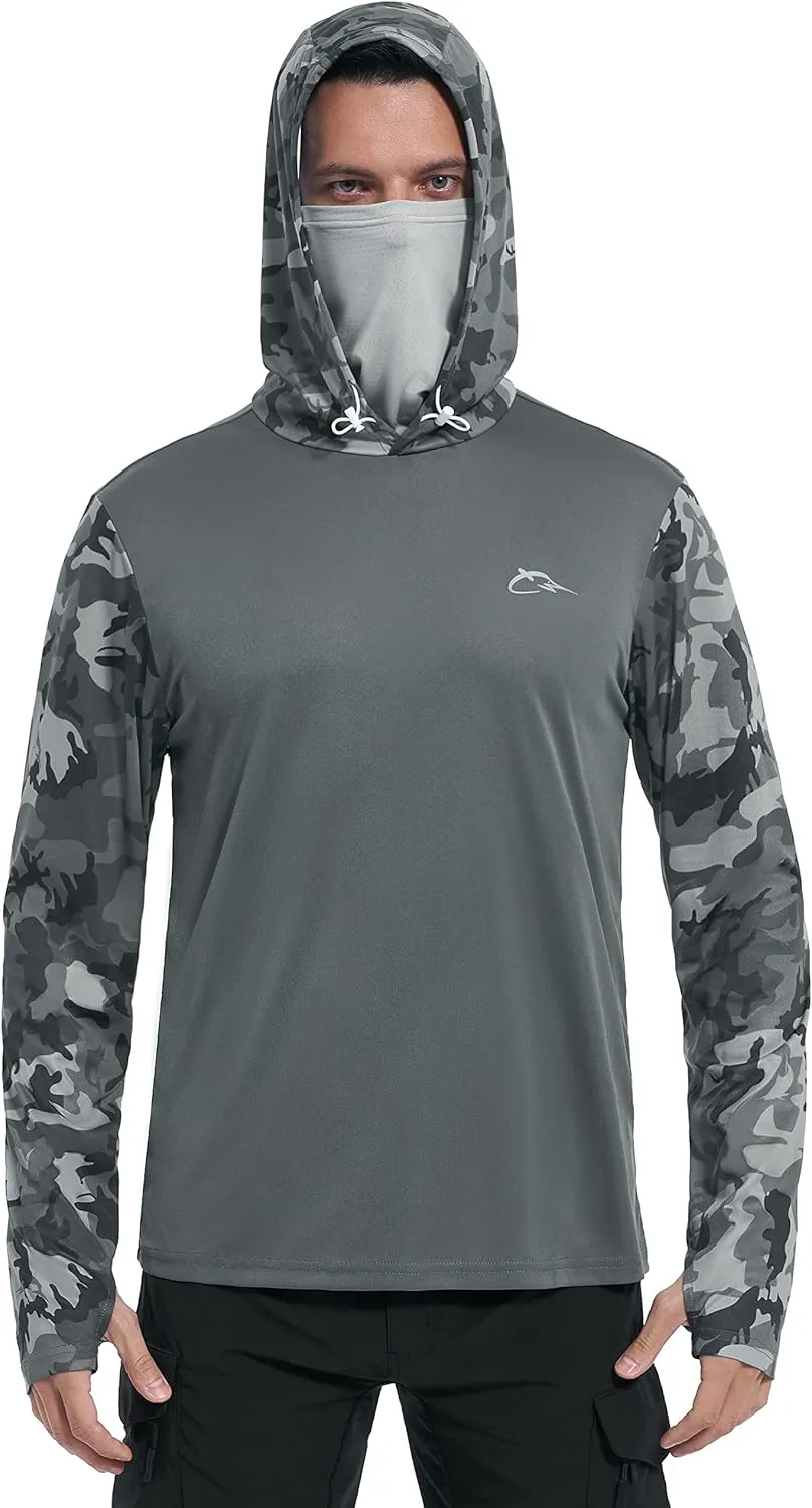 FISHEAL Men's Performance Fishing Hoodie Shirt - UPF 50  UV Sun Protection Long Sleeve Shirts with Mesh Face Mask